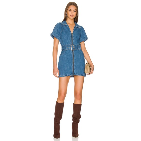 Show Me Your MuMu Dresses & Skirts - Show Me Your Mumu Denim Puff Sleeve Mini Dress XS Retro Western Blue Zip Front
